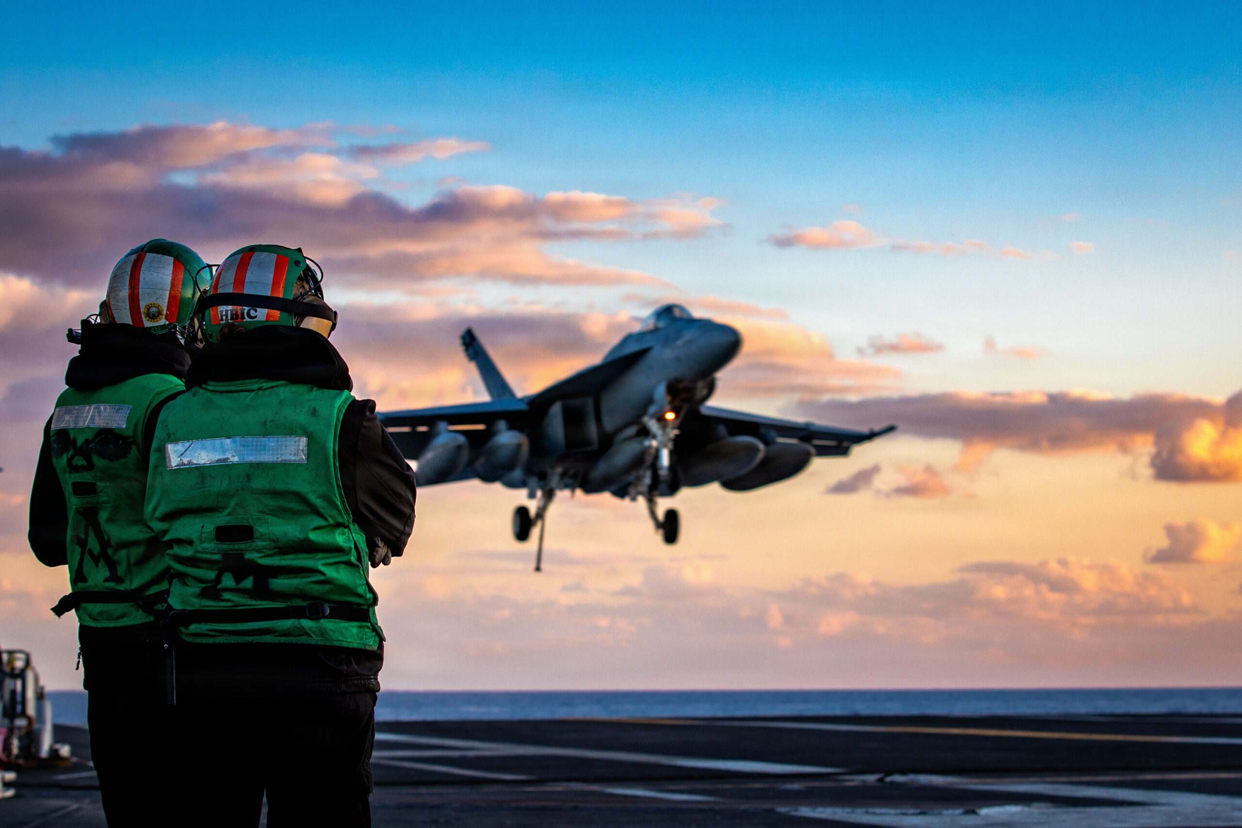 An F/A-18F Super Hornet aircraft, attached to Strike Fighter Squadron 31, lands on the flight deck of the world’s largest aircraft carrier, USS Gerald R. Ford (CVN 78), while supporting Operation Epic Fury, Feb. 28, 2026. (U.S. Navy photo)