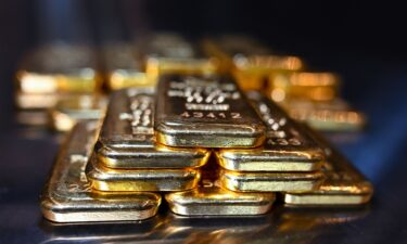 Gold bars on a table in a safe at precious metal dealer Pro Aurum on February 2