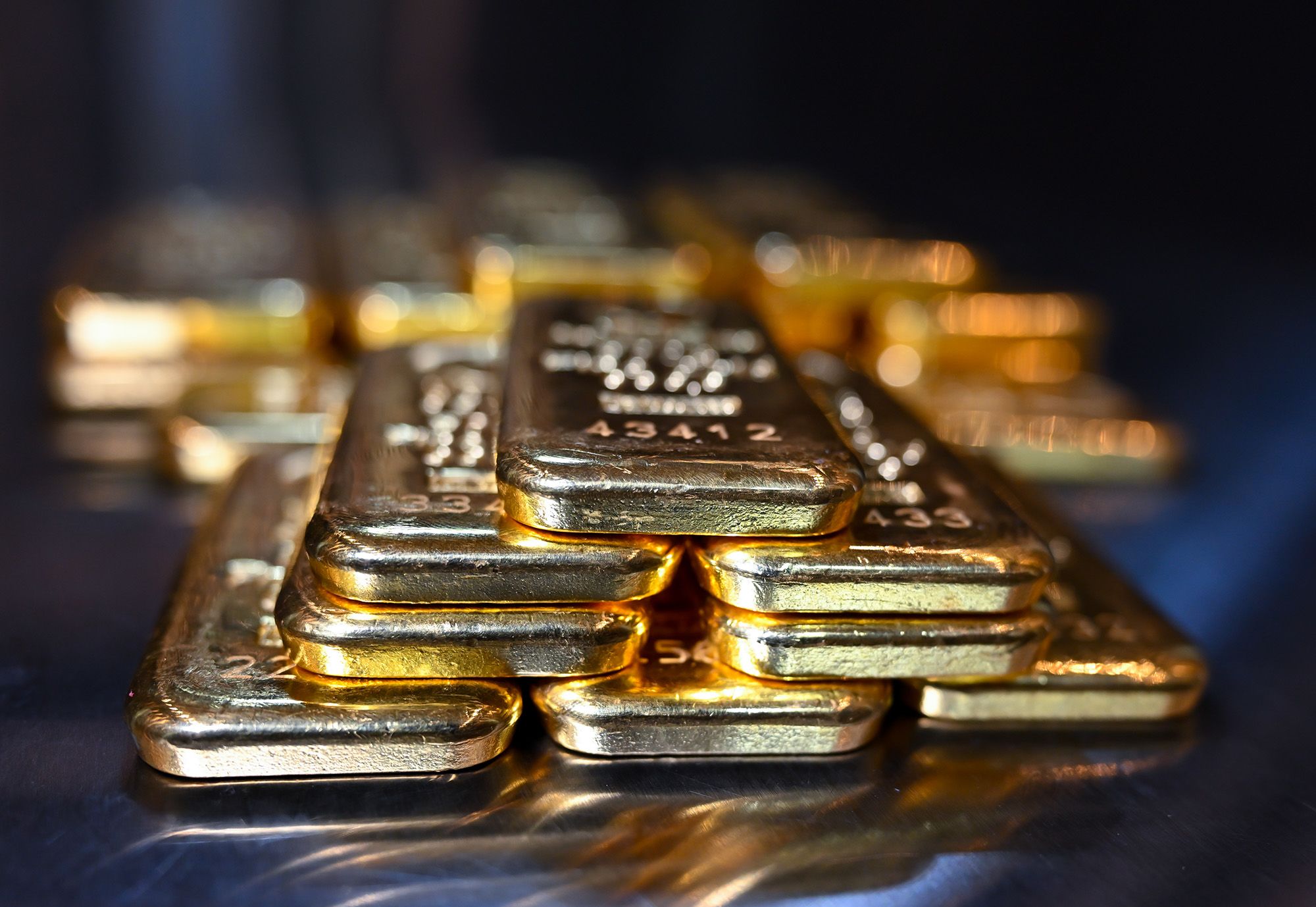 <i>Sven Hoppe/dpa/picture alliance/Getty Images via CNN Newsource</i><br/>Gold bars on a table in a safe at precious metal dealer Pro Aurum on February 2