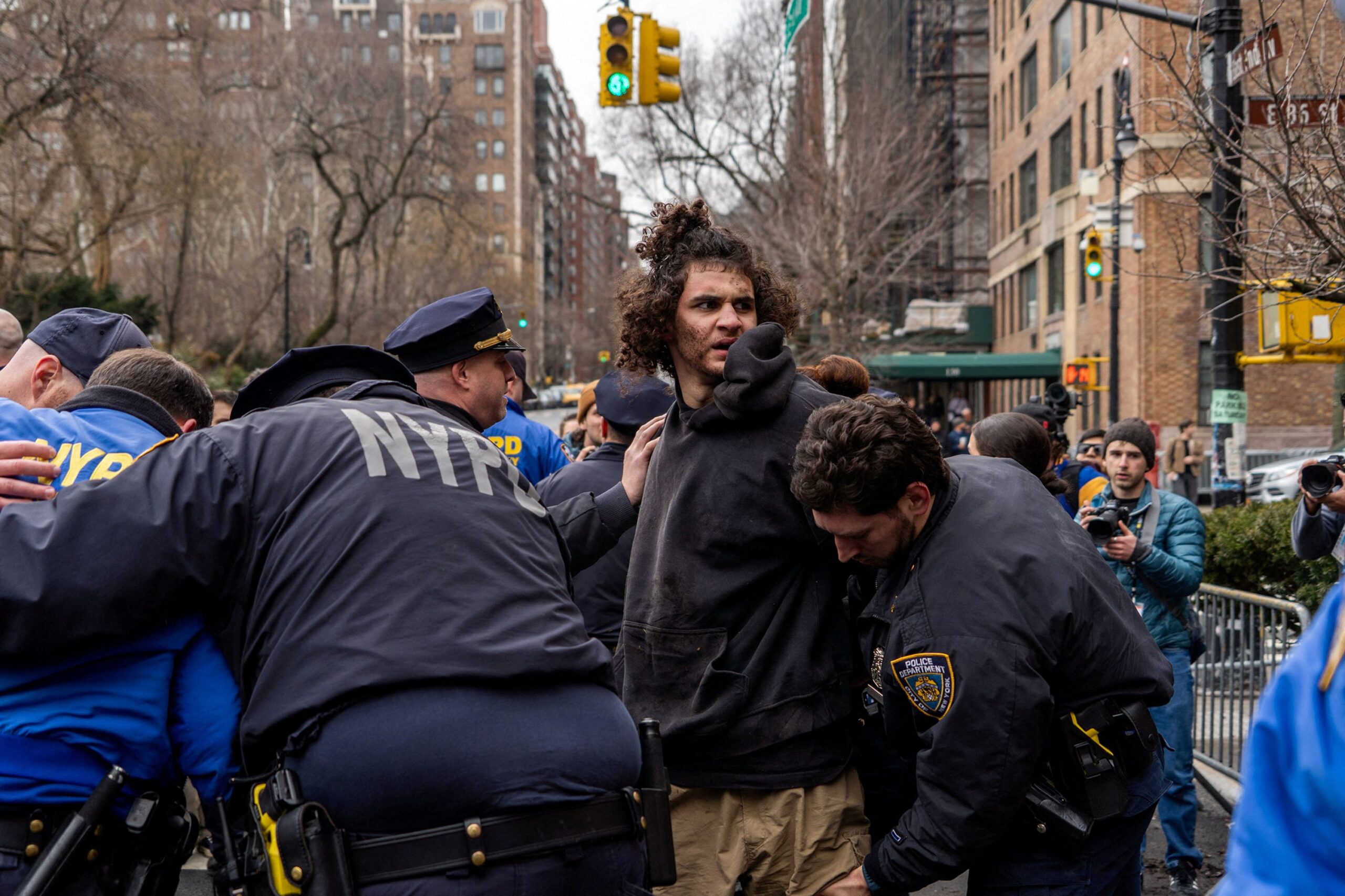 Emir Balat is detained outside Gracie Mansion, the official residence of New York Mayor Zohran Mamdani, in New York on March 7.