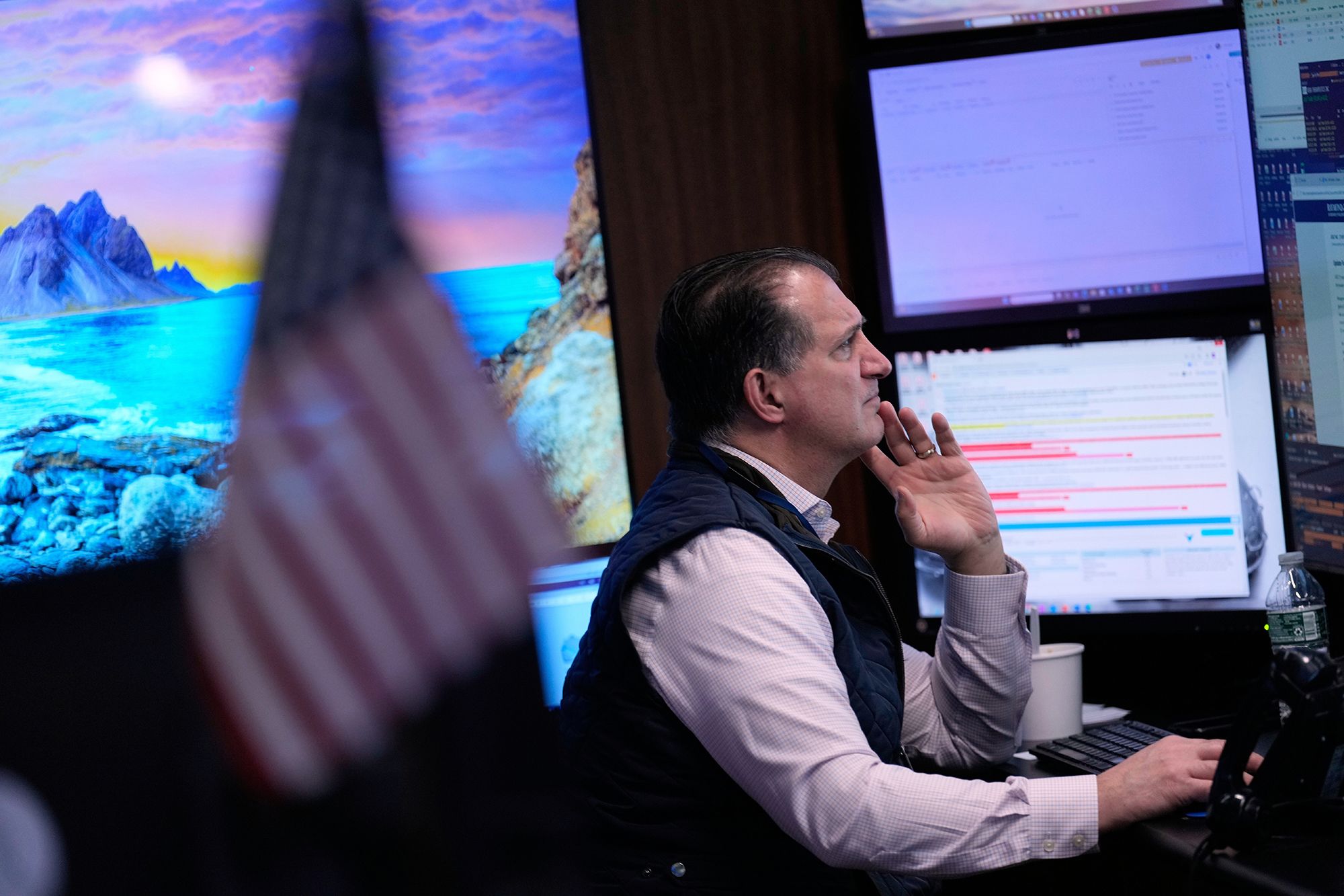 <i>Seth Wenig/AP via CNN Newsource</i><br/>US stocks were lower Thursday