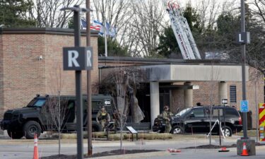 Members of law enforcement are seen at the Temple Israel synagogue in West Bloomfield