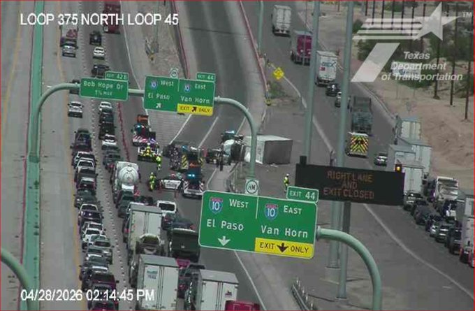Semi rollover at Loop 375 North at Exit 44