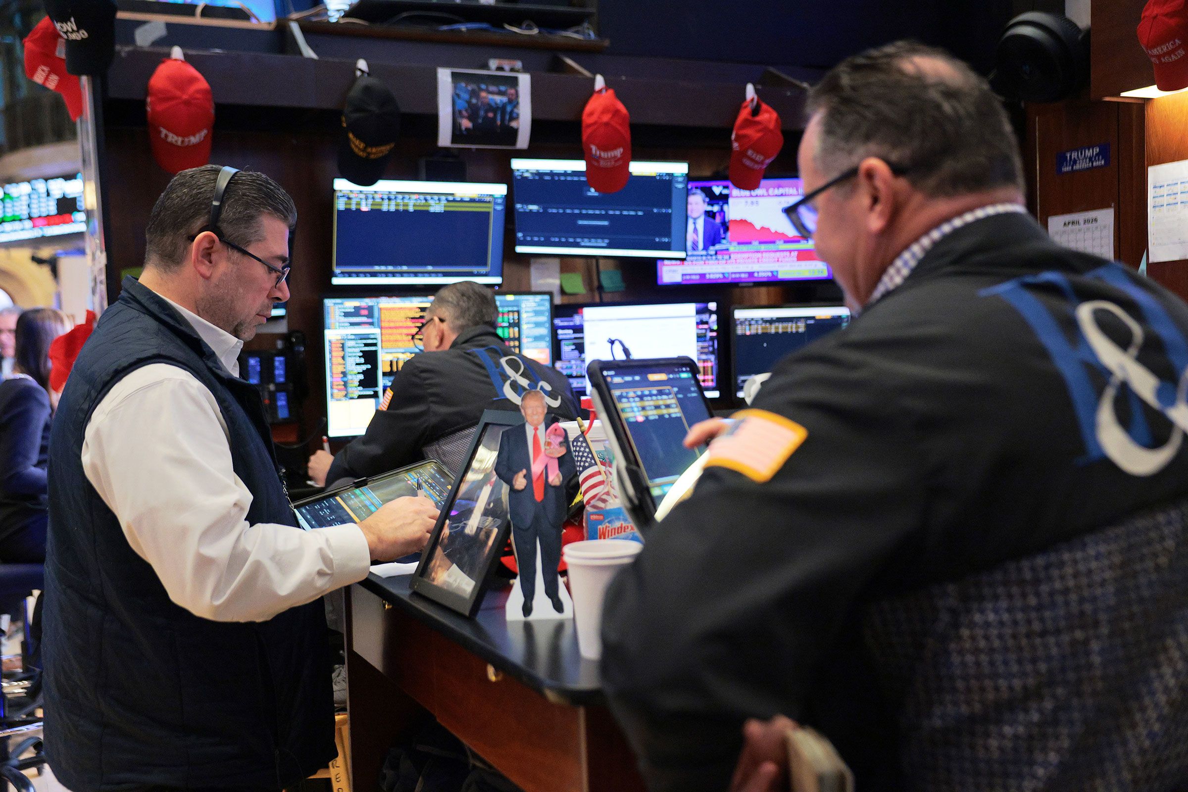 <i>Michael M. Santiago/Getty Images via CNN Newsource</i><br/>Traders work on the floor of the New York Stock Exchange during morning trading on Thursday.
