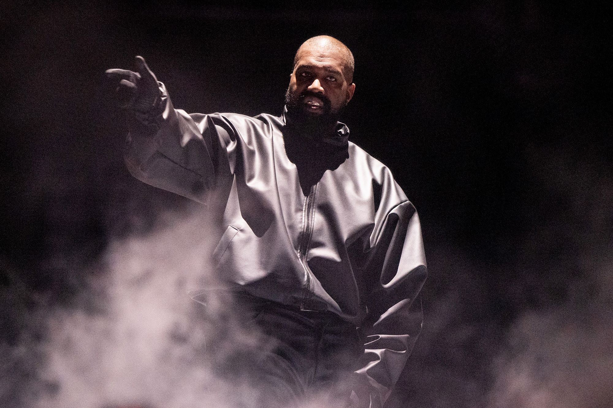 <i>Scott Dudelson/Getty Images via CNN Newsource</i><br/>Rapper Kanye West performs onstage during the "Vultures 1" playback concert at Rolling Loud 2024