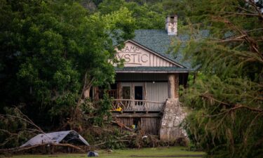Debris is piled up at Camp Mystic on July 7