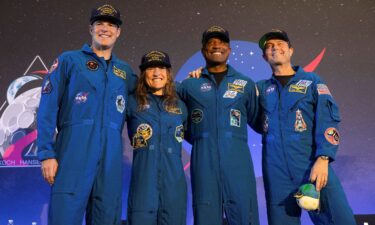 The Artemis II crew attends an event in Houston the day after splashing down in the Pacific Ocean.