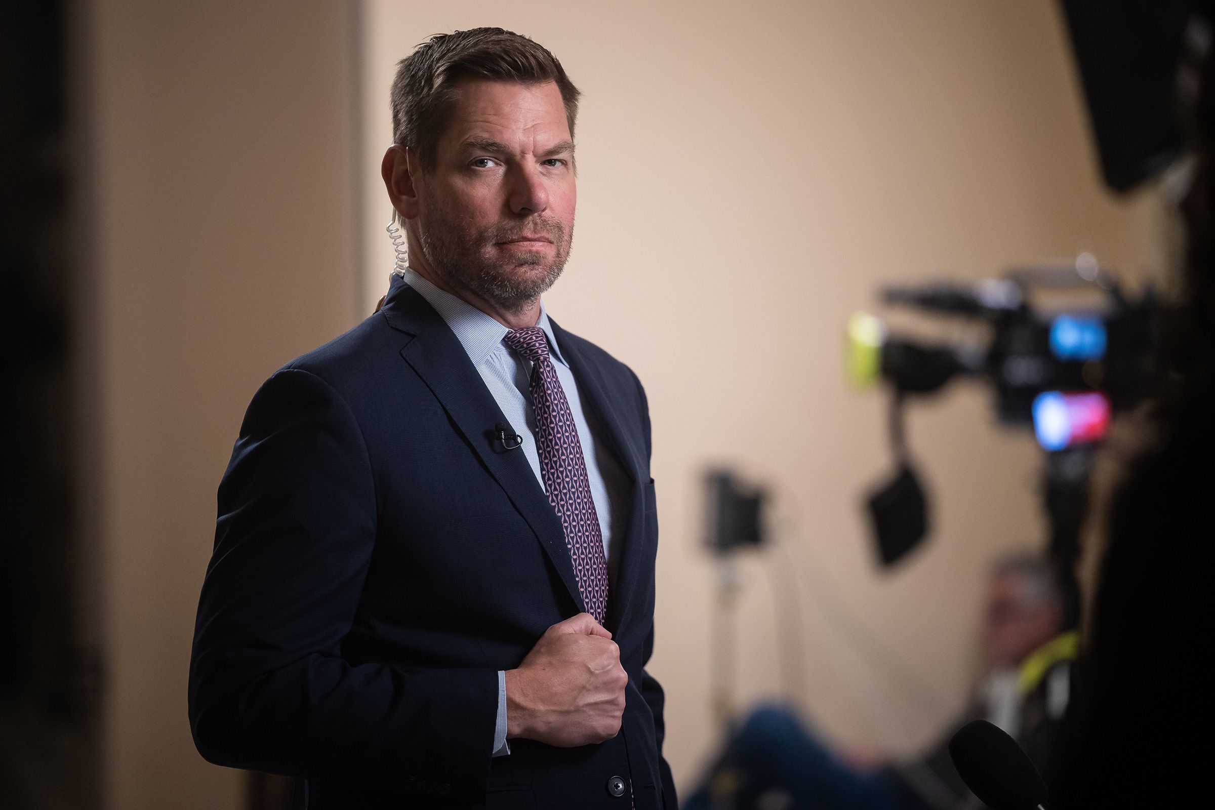 <i>Zach Gibson/Getty Images via CNN Newsource</i><br/>Rep. Eric Swalwell speaks at a news conference in April 2017.