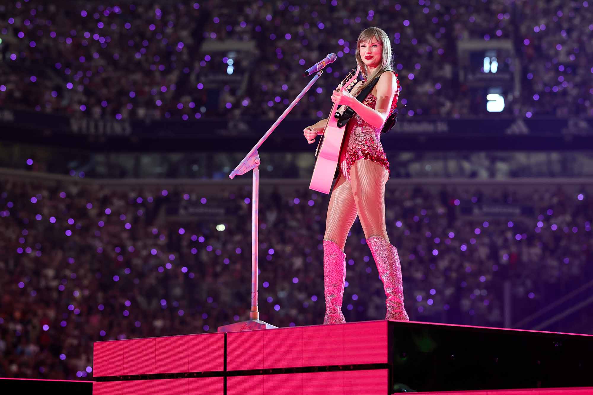 <i>Andreas Rentz/TAS24/Getty Images via CNN Newsource</i><br/>Taylor Swift performs onstage during her Eras Tour on July 17