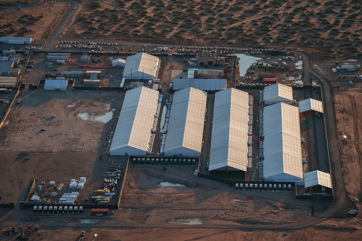 An aerial view of the Camp East Montana Detention Facility at Fort Bliss in El Paso on Sept. 7, 2025. Andrea Pedro was sent to the detention center on August 11, 2025. Just before she arrived, three detained immigrants had died there in the span of six weeks.