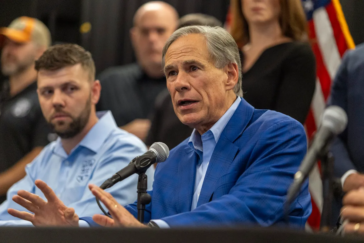 Gov. Greg Abbott speaks a press conference in Austin on May 14, 2026.