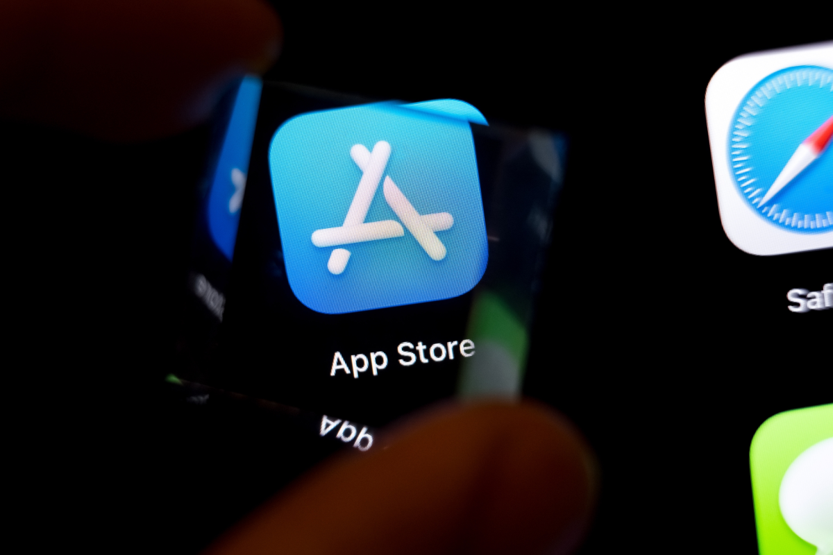 The Apple App Store application appears on a smartphone screen in this photo illustration on Oct. 10, 2025