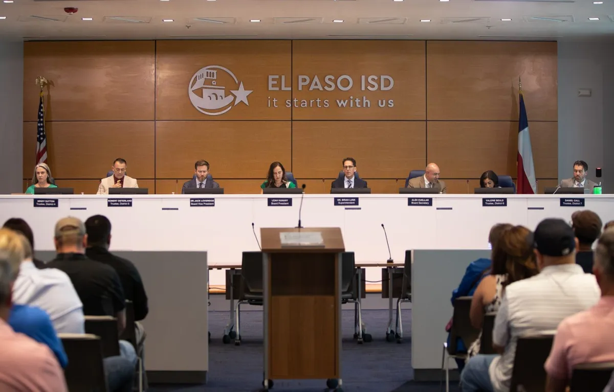 The El Paso Independent School District Board of Trustees opens a meeting on May 19, 2026. The board was told by external auditors Tuesday that the district needs to make sweeping changes after it ran a $52.8 million deficit this year.
