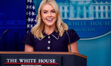 White House press secretary Karoline Leavitt speaks during a press briefing at the White House in August. Leavitt on May 7 announced the birth of her daughter Viviana