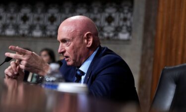 U.S. Senator Mark Kelly (D-AZ) speaks during a Senate Armed Services Committee hearing on April 30