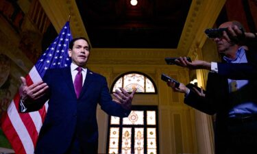 U.S. Secretary of State Marco Rubio speaks to the press at the US Embassy in Rome on May 8.