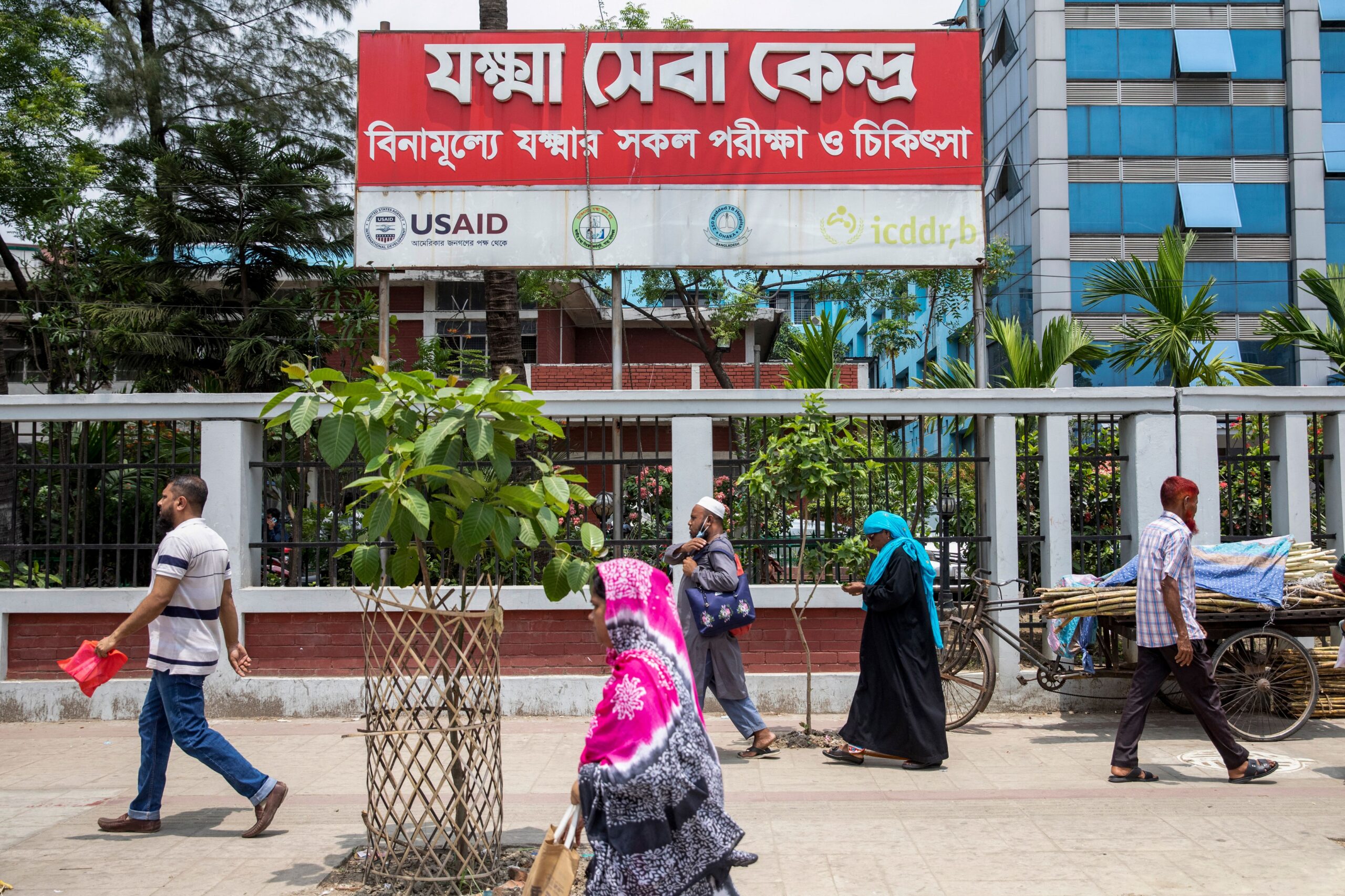 <i>Stefani Reynolds/Bloomberg/Getty Images via CNN Newsource</i><br/>Tape and a tarp cover US Agency for International Development (USAID) signage at the agency's headquarters in Washington