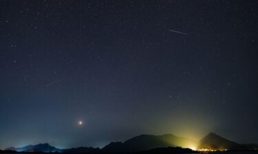 The Eta Aquariid meteor shower appears over the night sky in Kandalama