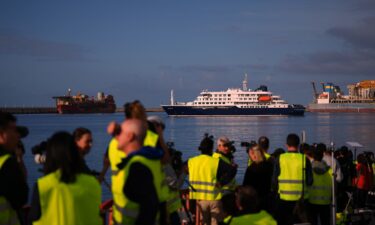 The hantavirus-stricken cruise ship MV Hondius after its arrival at the port of Granadilla in Tenerife