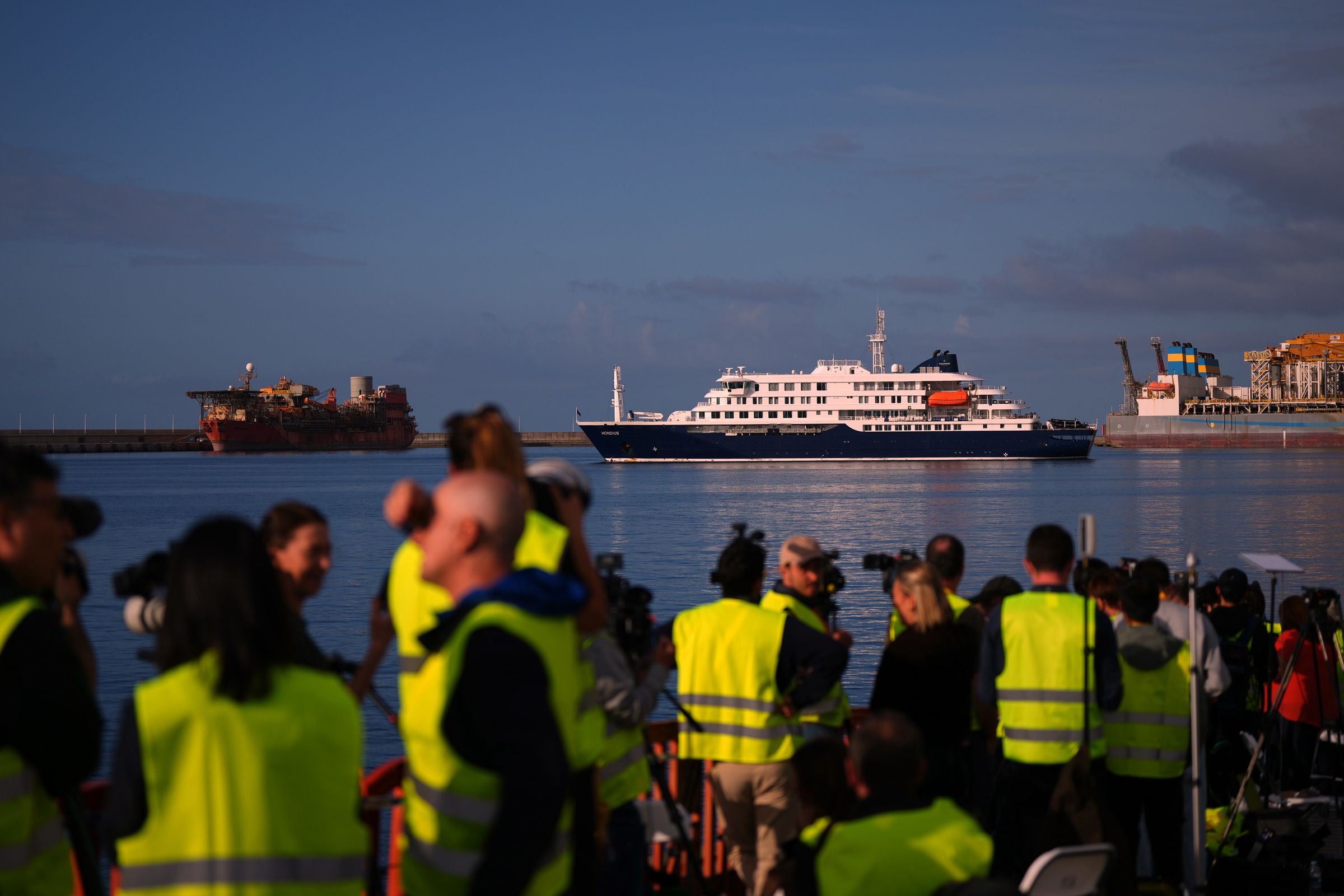 <i>Manu Fernandez/AP via CNN Newsource</i><br/>The hantavirus-stricken cruise ship MV Hondius after its arrival at the port of Granadilla in Tenerife