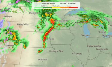 A model forecast for severe thunderstorms Sunday evening.