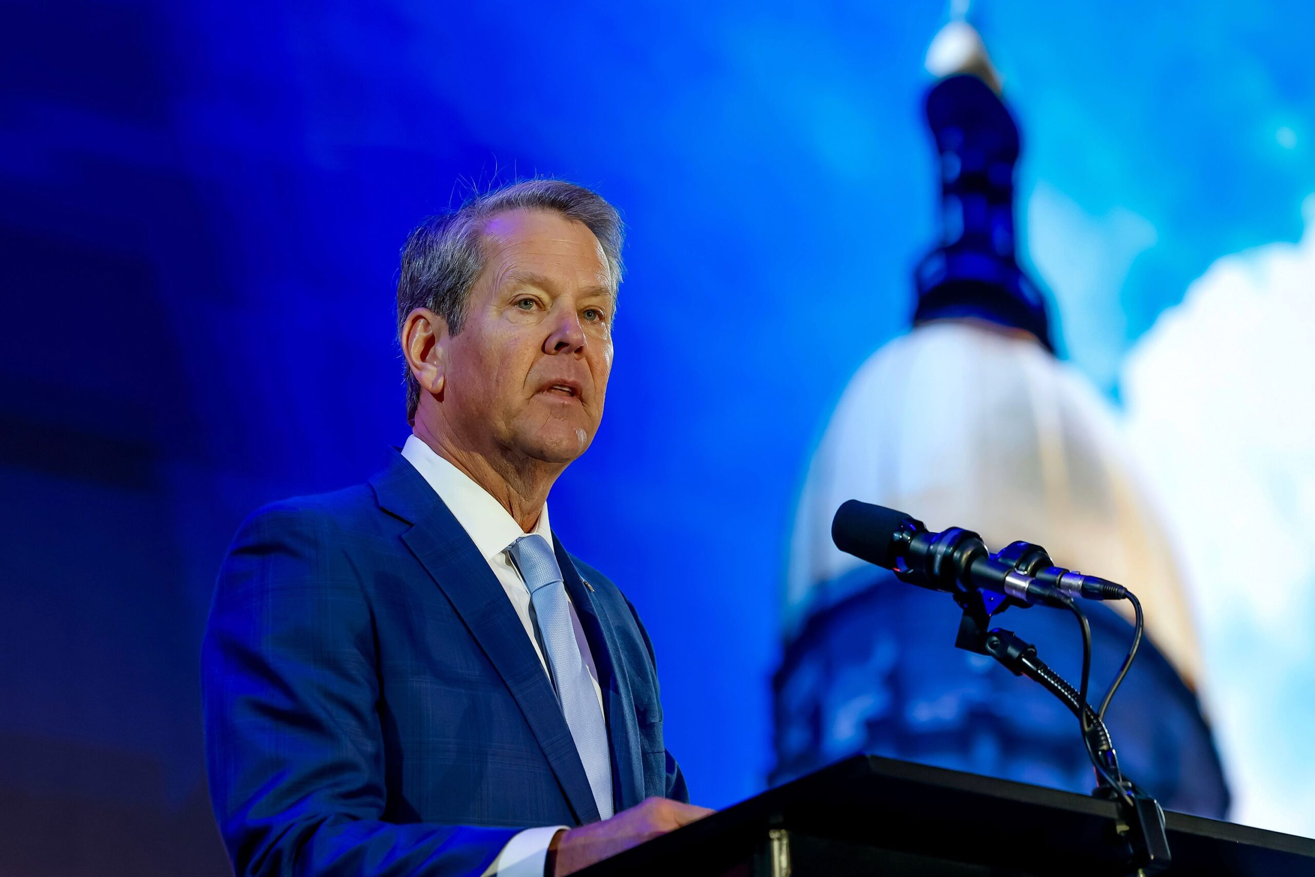 <i>Erik S Lesser/EPA/Shutterstock via CNN Newsource</i><br/>Republican Georgia Gov. Brian Kemp speaks in Atlanta on January 14.