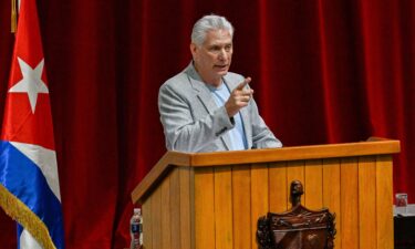 Cuba's President Miguel Diaz-Canel delivers a speech in March. The president has warned that a US military assault on Cuba would cause a "bloodbath."