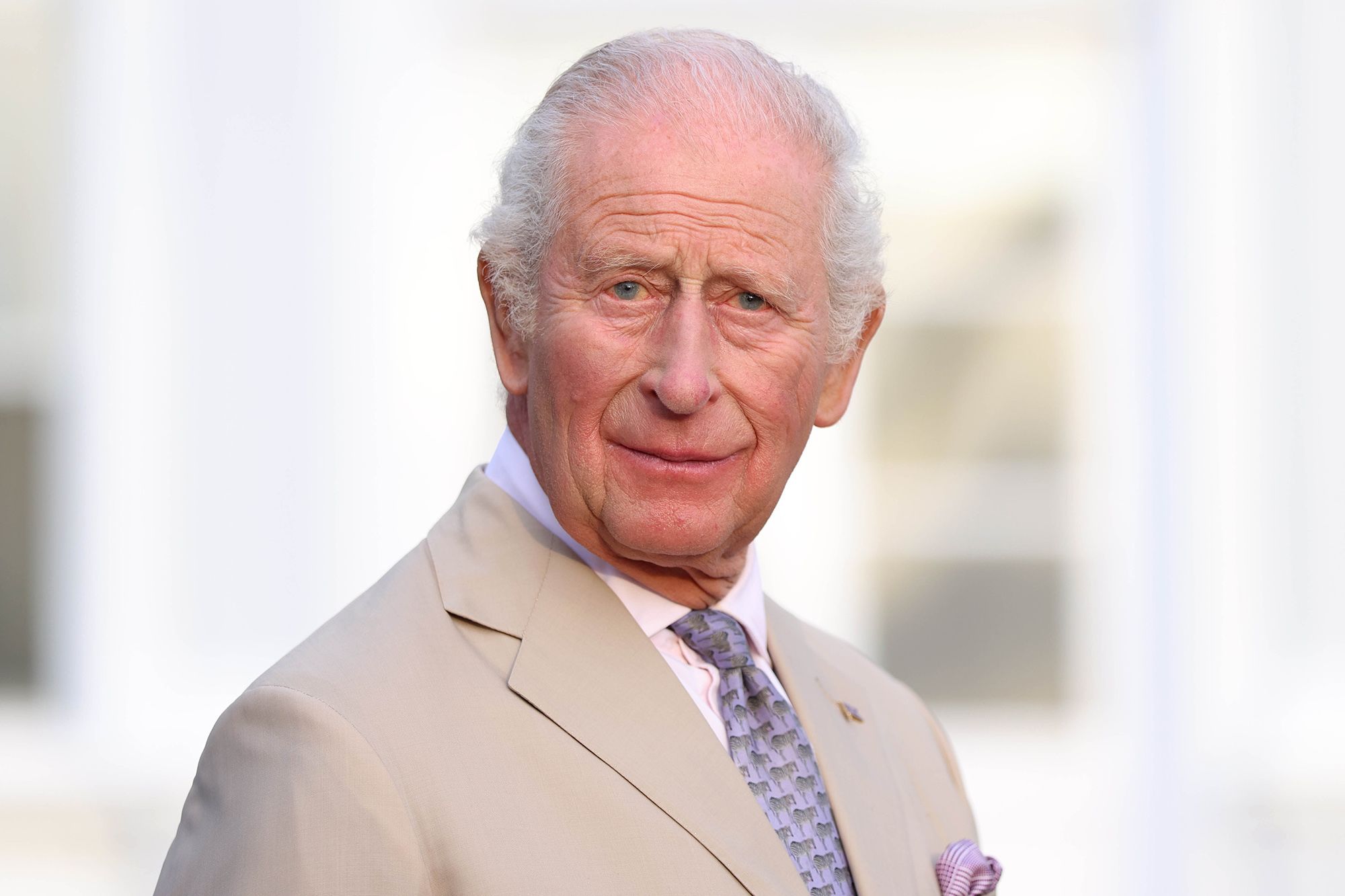 <i>Ian Vogler/Getty Images via CNN Newsource</i><br/>King Charles III speaks during a reception in the garden of Government House in Hamilton