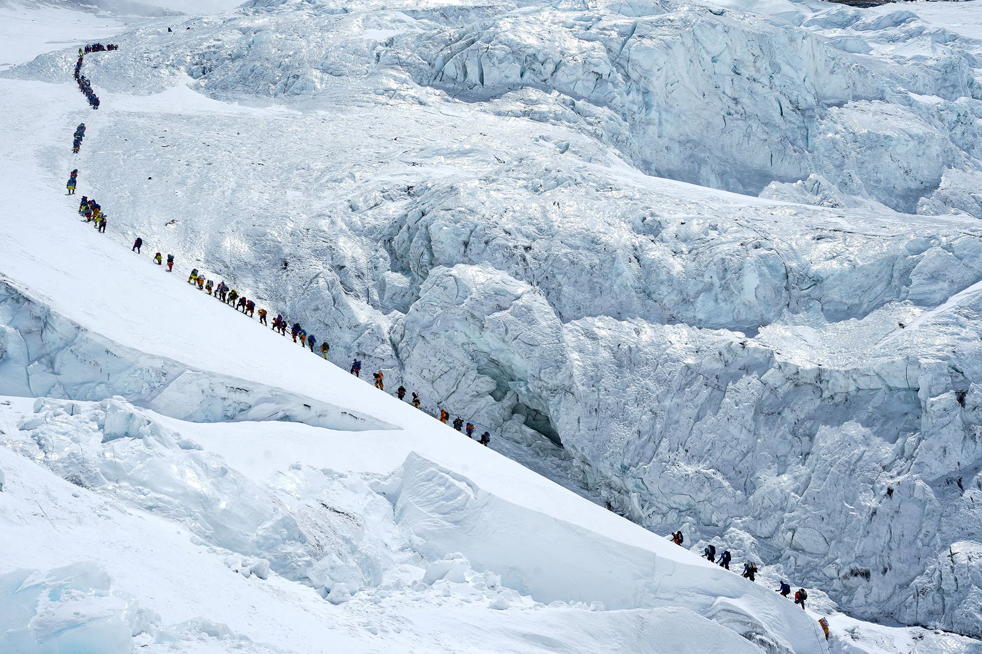 <i>Project Possible/AFP/Getty Images via CNN Newsource</i><br/>A queue of mountain climbers lining up to stand at the summit of Mount Everest on May 22