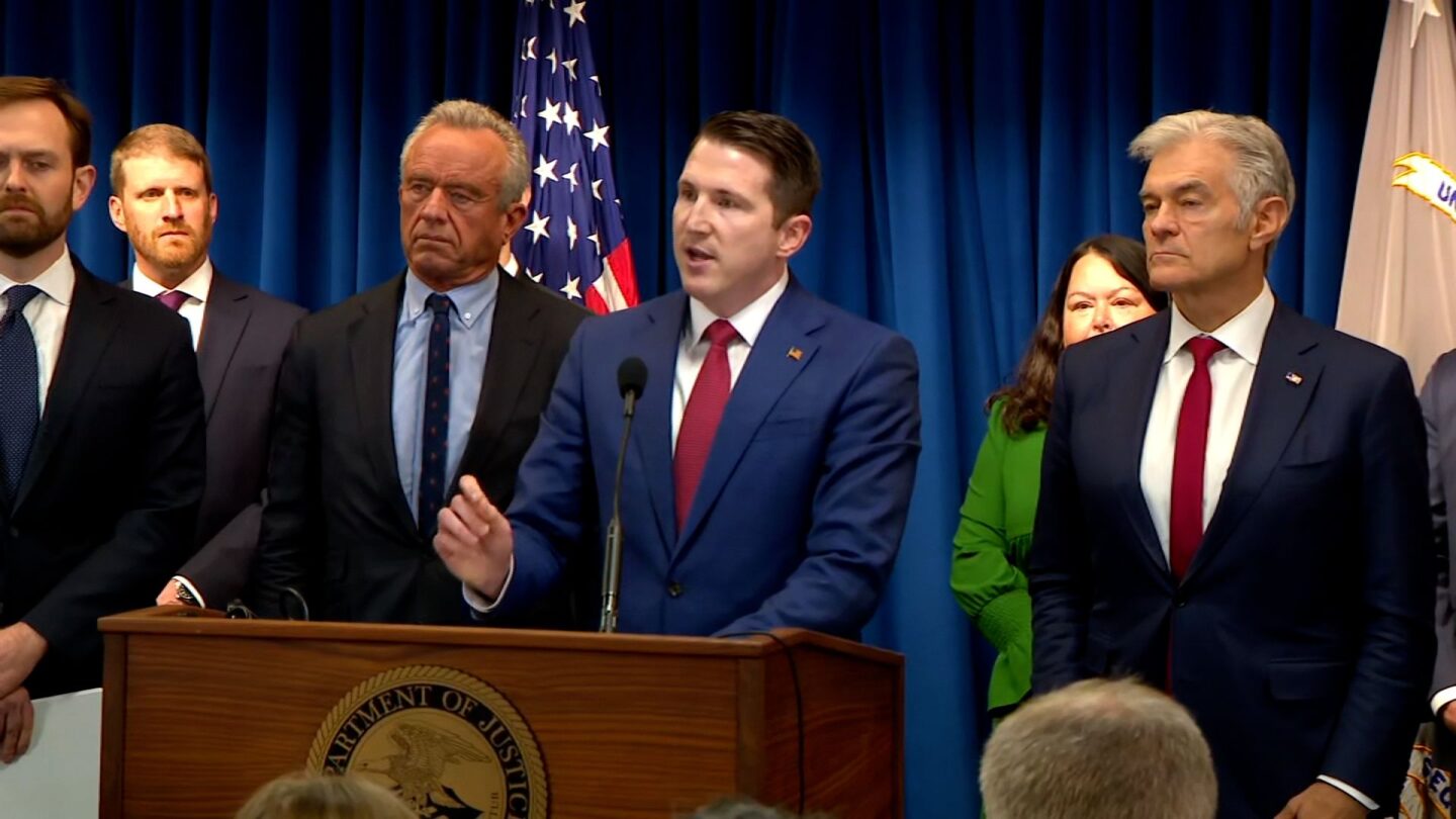 <i>WCCO via CNN Newsource</i><br/>Assistant Attorney General Colin McDonald speaks alongside Secretary of Health and Human Services Robert F. Kennedy Jr. and Centers for Medicare & Medicaid Services administrator Dr. Mehmet Oz during a news conference on fraud in Minnesota on May 21.