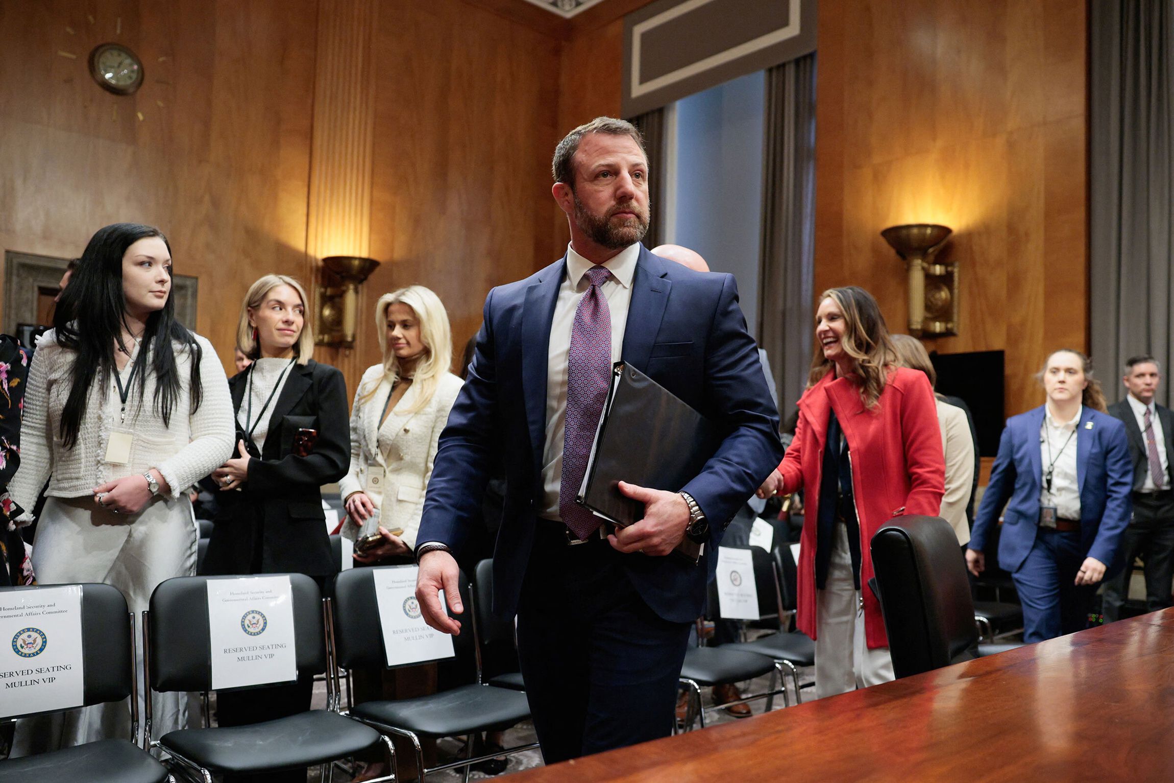 <i>Evan Vucci/Reuters via CNN Newsource</i><br/>Senator Markwayne Mullin departs after a Senate Homeland Security and Governmental Affairs Committee confirmation hearing on Capitol Hill in Washington