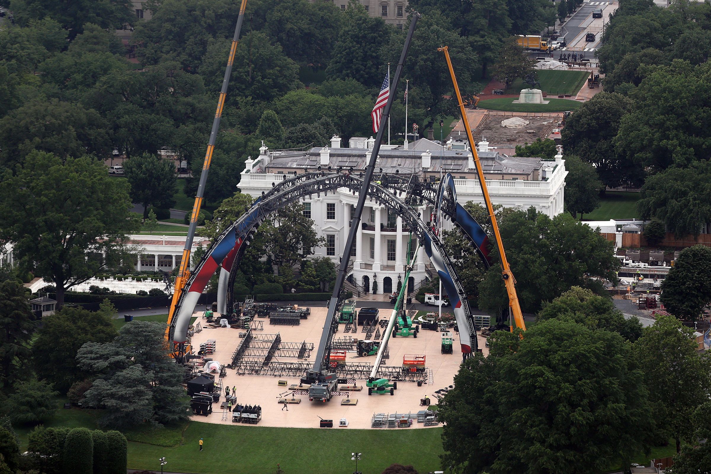 Construction is underway for the cage that will host UFC Freedom 250 on June 14.