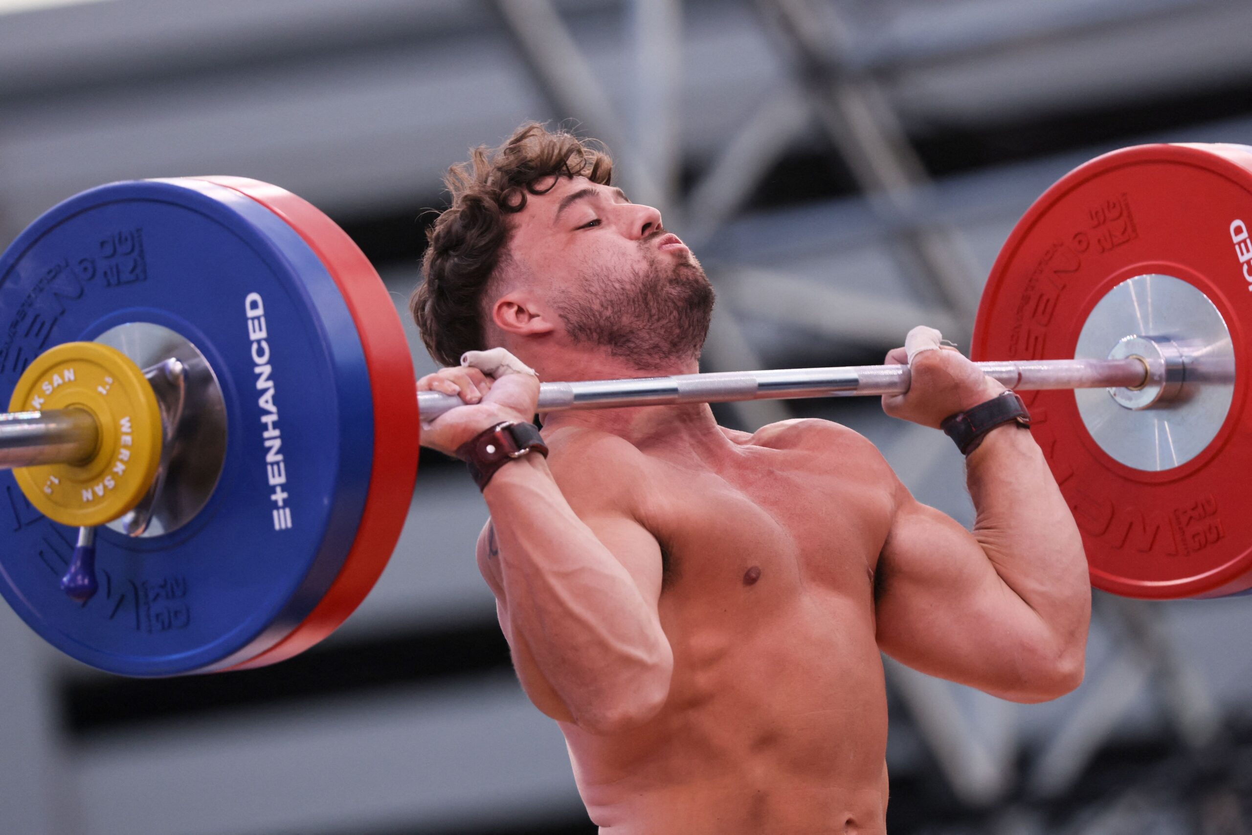 Canadian weightlifter Boady Santavy competes during the men's snatch at the Enhanced Games at Resorts World Las Vegas on May 24.