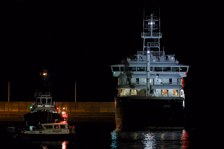 The cruise ship MV Hondius arrives at the port of Granadilla de Abona after being affected by a hantavirus outbreak, in Tenerife, Spain, May 10, 2026.