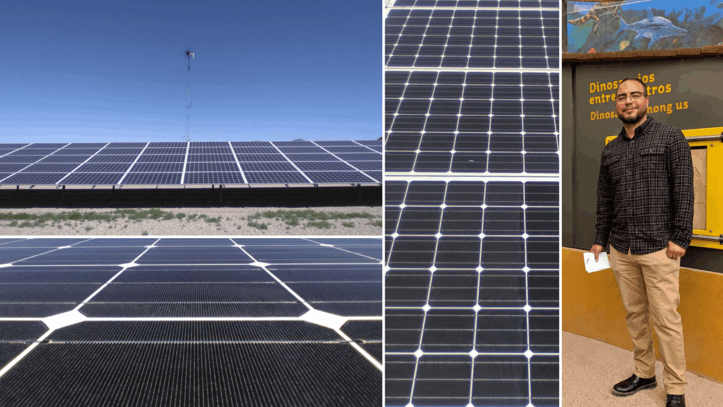 German Rodriguez Ortiz, a doctoral graduate of UTEP’s Environmental Science and Engineering Program, is the lead author of a study that found solar panels at the Brackish Groundwater National Desalination Research Facility in Alamogordo—a region frequently affected by dust storms carrying particles from the White Sands gypsum dune field—lose power output from dust accumulation at a rate far lower than that of solar facilities in comparable desert regions worldwide. The study was published in the journal Atmosphere in April 2026.
