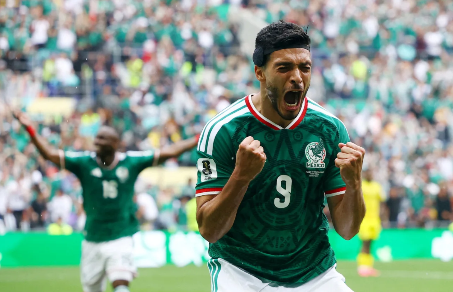 Raúl Jiménez celebrates his goal in the second half.