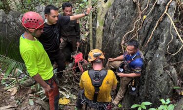 The entrance to the shaft of the cave that was discovered and explored by rappelling down on May 31