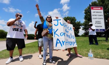 Supporters for Karmelo Anthony demonstrate in front of the Collin County courthouse in McKinney