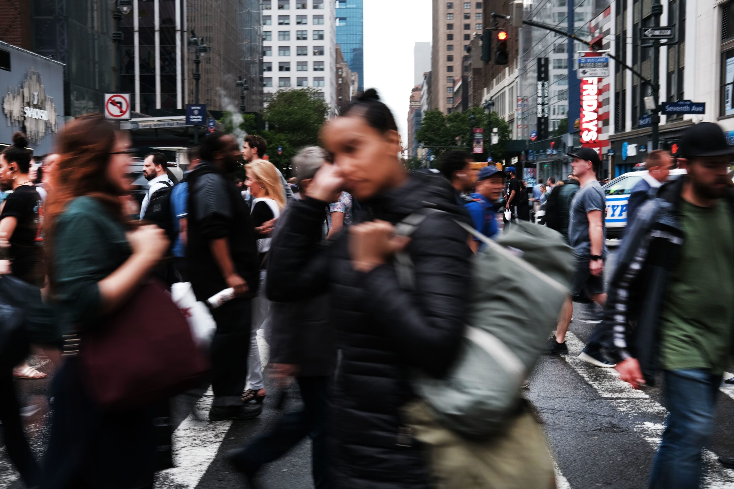 <i>Spencer Platt/Getty Images via CNN Newsource</i><br/>A bustling Manhattan street is seen here in May 2019.