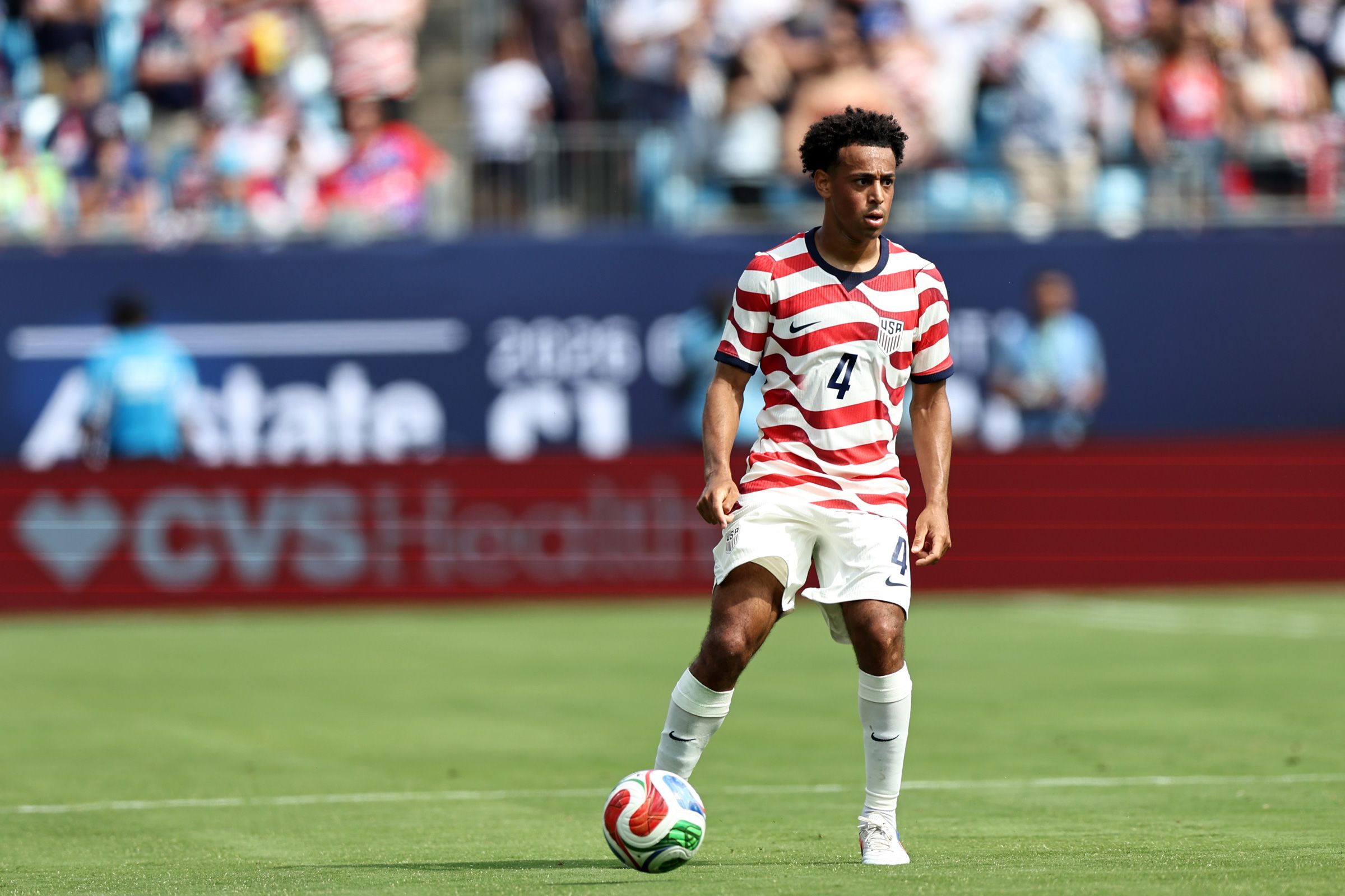 <i>Omar Vega/USSF/Getty Images via CNN Newsource</i><br/>Tyler Adams controls the ball during a friendly against Senegal at Bank of America Stadium on May 31