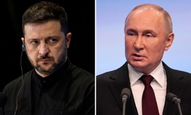 Ukrainian President Volodymyr Zelensky and Russian President Vladimir Putin are seen here.