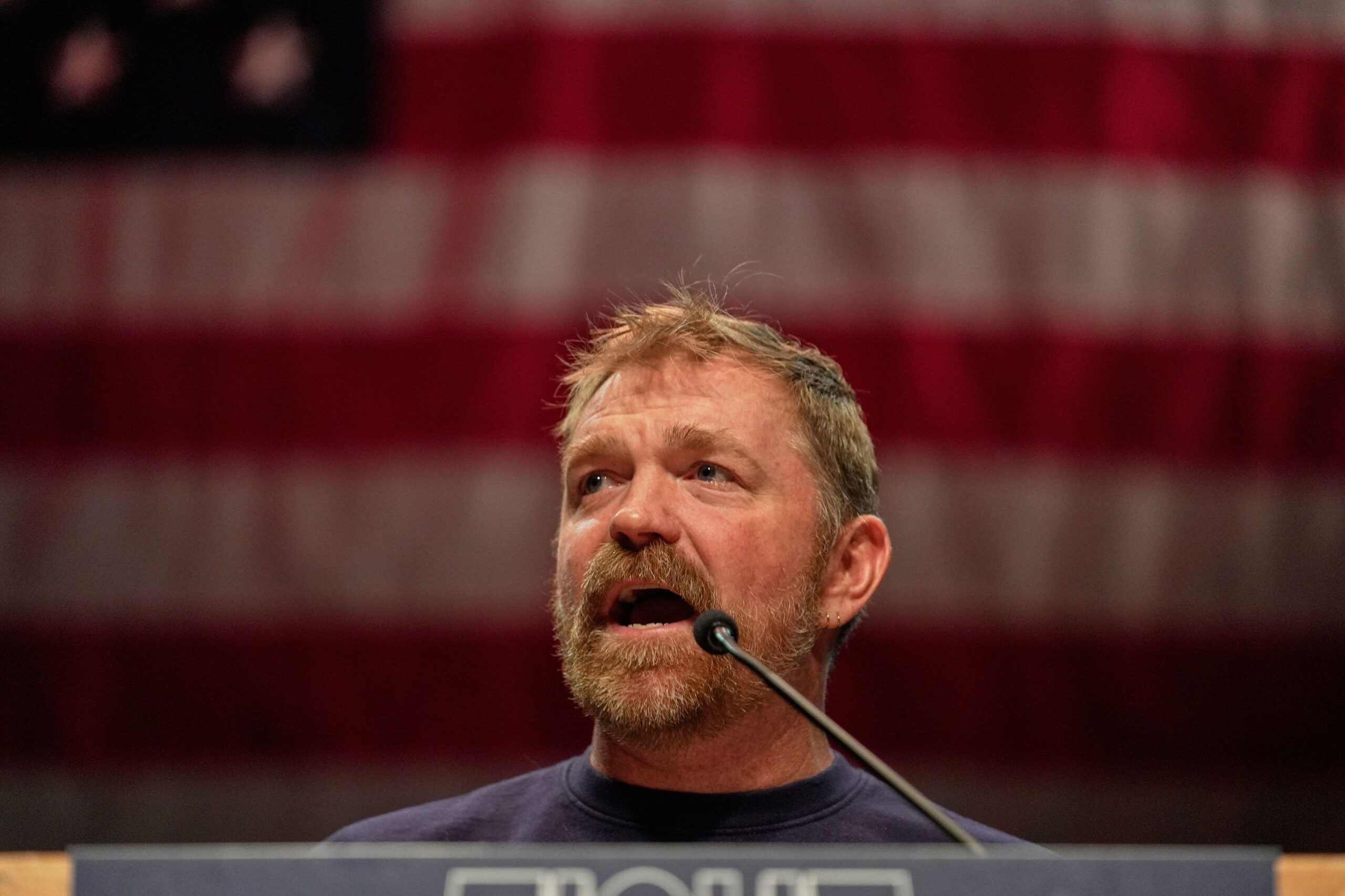 <i>Robert F. Bukaty/AP via CNN Newsource</i><br/>Graham Platner speaks at an event in Orono