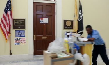 The office door of Rep. Tom Kean Jr. at the Cannon House Office Building on May 14.