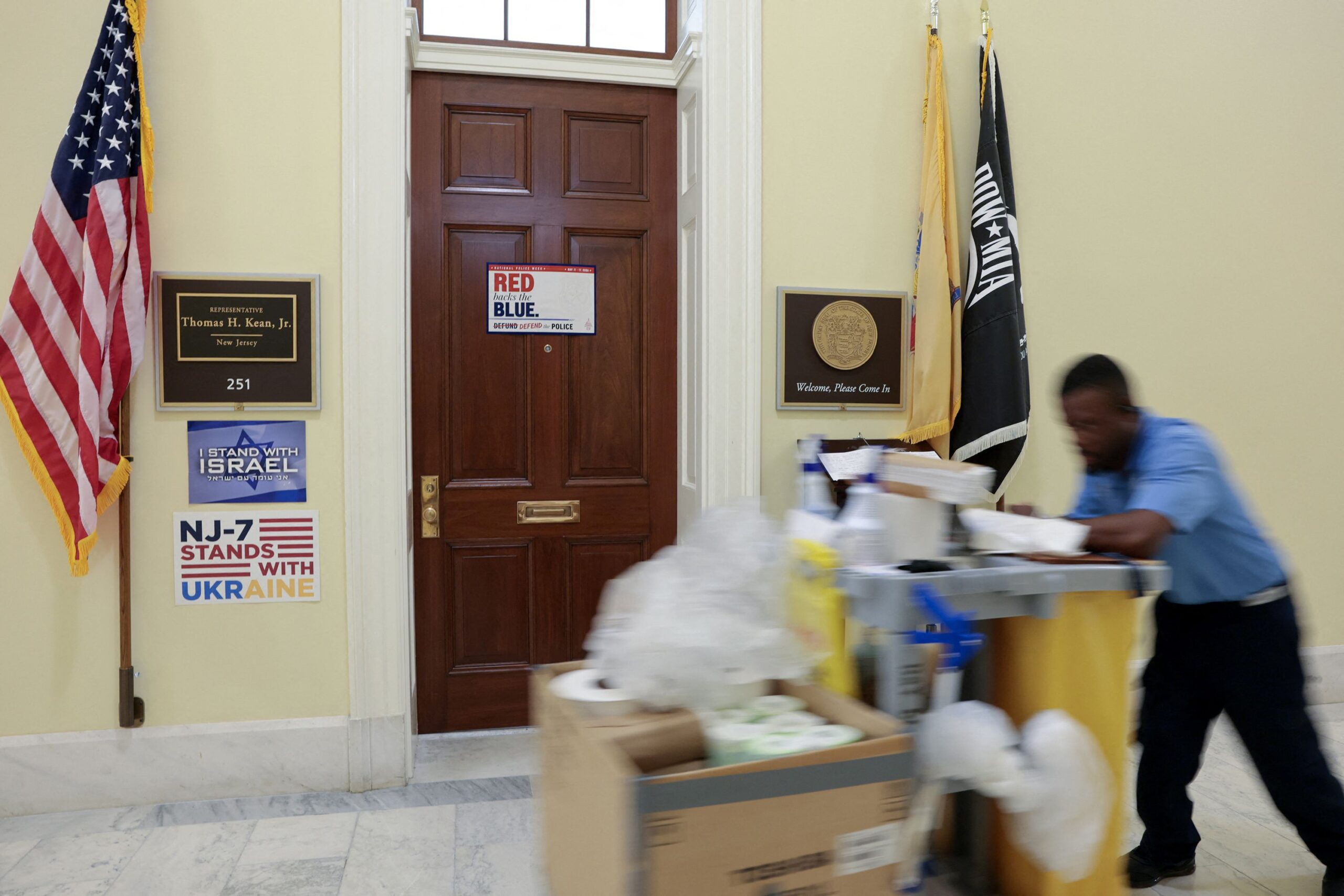 <i>Jonathan Ernst/Reuters via CNN Newsource</i><br/>The office door of Rep. Tom Kean Jr. at the Cannon House Office Building on May 14.
