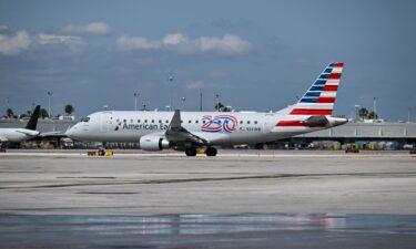 American Airlines America250 commemorative aircraft taxis on April 30 in Caracas