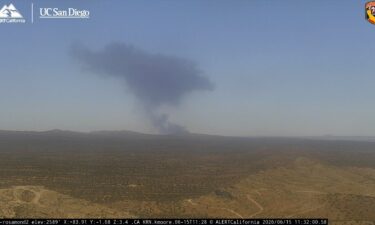 Smoke rises near Edwards Air Force Base after a US Air Force B-52 bomber crashed on June 15.