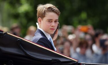 Prince George of Wales arrives at the Trooping The Colour event in London on June 13.