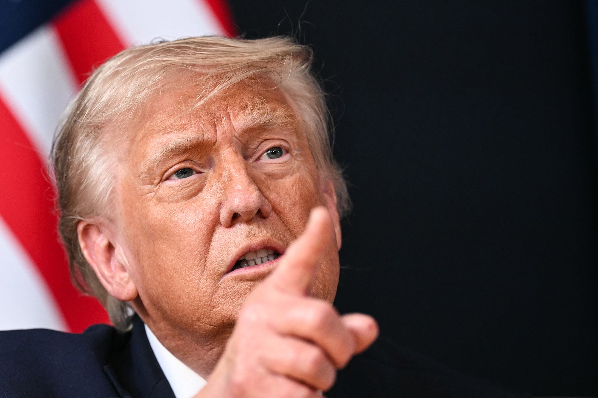 <i>Mandel Ngan/AFP/Getty Images via CNN Newsource</i><br/>US President Donald Trump reacts and gestures during a bilateral meeting with India's Prime Minister as part of the G7 summit