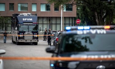 Police near the scene of a shooting in Montreal