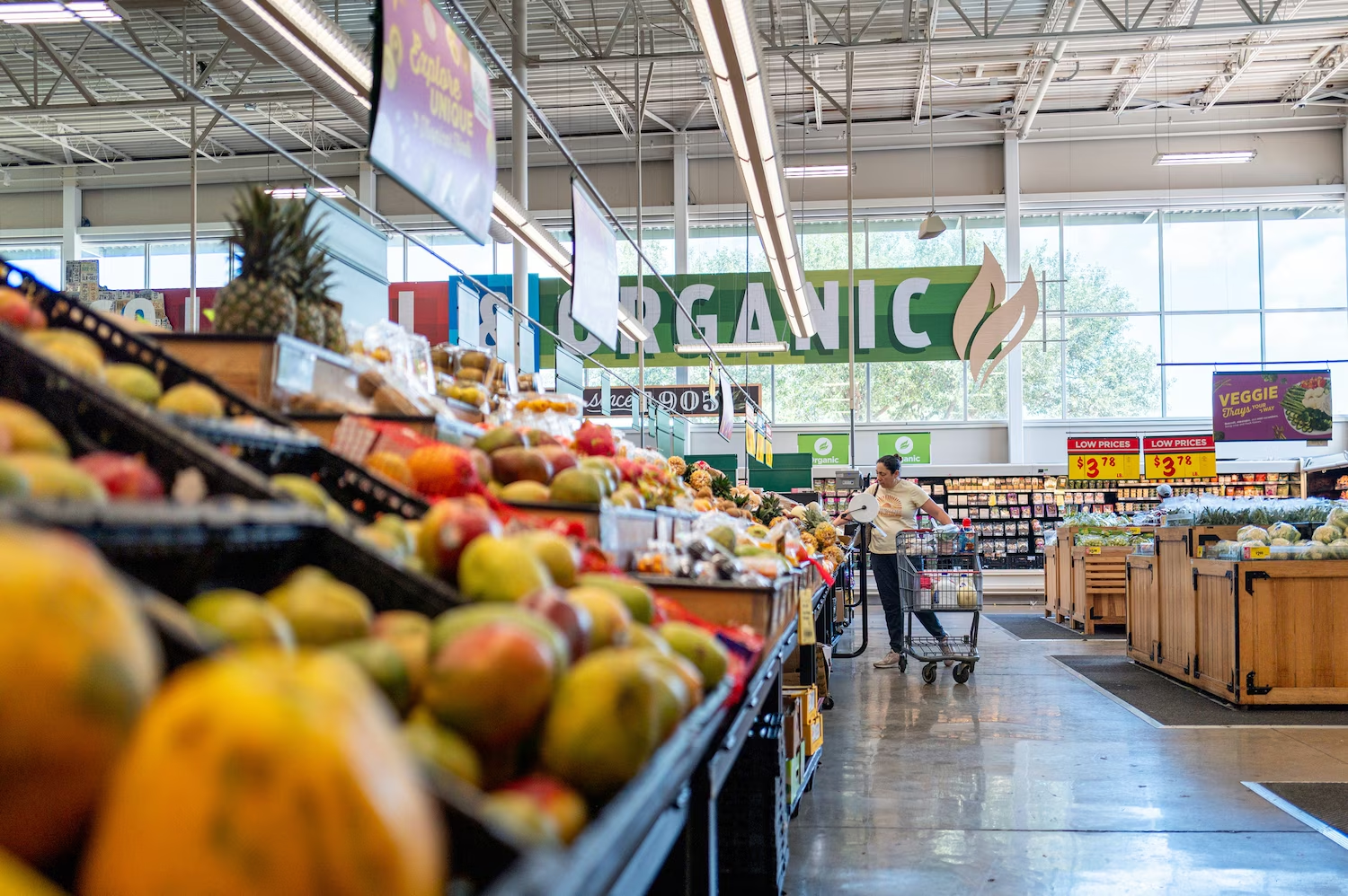 A customer shops for produce at an H-E-B grocery store on May 11, 2026 in Austin, Texas.